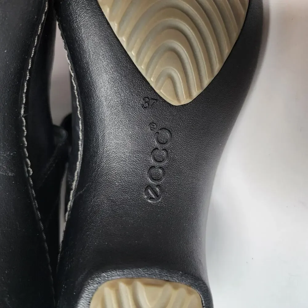 ECCO Shoes Womens Size 37 EU 6.5 US Clogs Mary Jane Wedge Black Leather Buckle - Picture 11 of 11